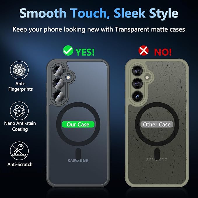 For Samsung Galaxy S23 FE Case 6.4'', Magnetic Galaxy S23 FE Case Compatible with Magsafe with Screen Protector [Military-Grade Protection] Shockproof Phone Case Samsung S23 FE Protective Cover, Black