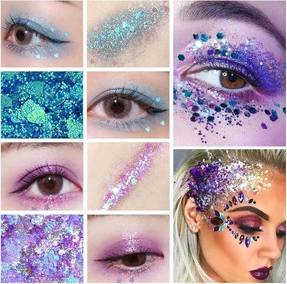 Body Glitter Stick, Face Glitter Stick for Body/Lip/Hair/Eyes, Sparkling Sequins Glitter Stick Holographic Mermaid Sequins Paint Makeup (Blue)