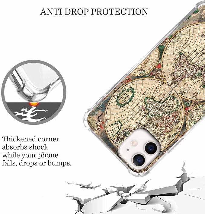 Case for iPhone 12/12 Pro with Retro Art Design,Aesthetic Vintage World Map Pattern,Trendy Soft TPU Bumper Phone Cover(12,Map)