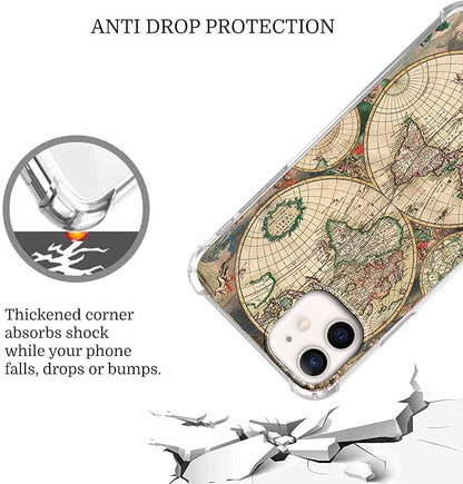 Case for iPhone 12/12 Pro with Retro Art Design,Aesthetic Vintage World Map Pattern,Trendy Soft TPU Bumper Phone Cover(12,Map)