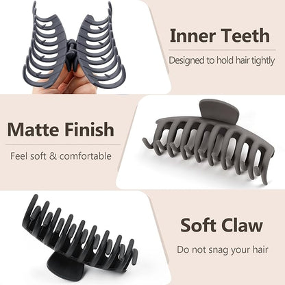 TOCESS 8 Pack Big Hair Claw Clips for Women Large Claw Clip for Thin Thick Curly Hair 90's Strong Hold 4.33 Inch Nonslip Neutral Matte Hair Clips