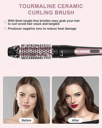 6 in 1 Curling Iron, 3 Barrel Curling Iron Set with Curling Brush (1.5inch) and 5 Interchangeable Ceramic Curling Wand(0.35"-1.25"), 2 Temp Heating Setting, Contain Comb & Protective Glove & 2 Clips