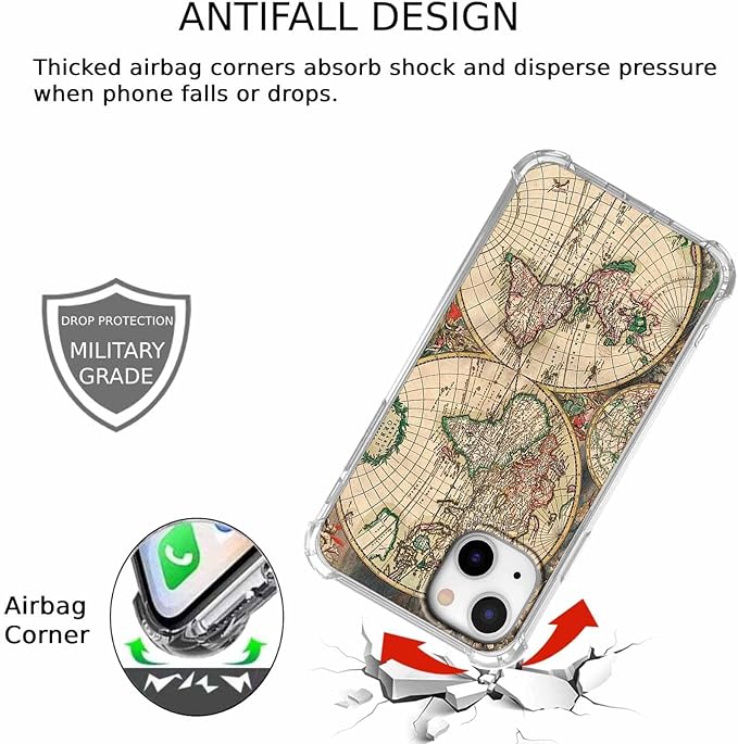 Case for iPhone 15 with Retro Art Design,Aesthetic Vintage World Map Pattern,Trendy Soft TPU Bumper Phone Cover(15,Map)