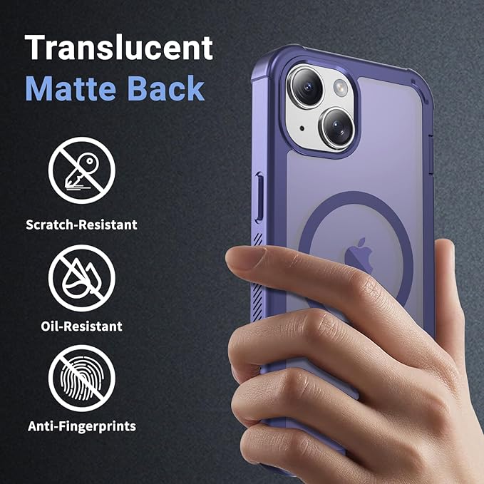 for iPhone 13 case, with [Compatible with MagSafe][Military Grade Drop Protection][Heavy Duty Protection][Non-Slip][Shockproof] with 2-Layer Durable Bumper Phone Case 6.1''-Dark Purple