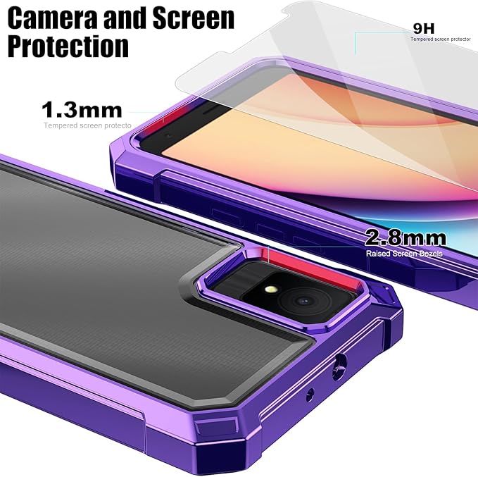 Ailiber for TCL K11 T432W Phone Case, with Screen Protector, Dual Layer Shockproof Bumper, Clear Transparent [Anti Yellowing], Slim Scratch-Resistant Cover for TCL K11-Purple