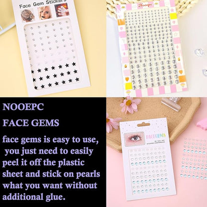 NOOEPC Face Gems Hair Gems, Self-Adhesive Face Jewels Eye Jewels Rhinestones DIY Face Gems Stick on, Hair Body Rhinestones Gems Crystals Pearls for Face Eyes Makeup Body, Crafts