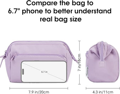 Narwey Makeup Bag Women Wide-open Make up Bag Travel Cosmetic Bag Organizer Toiletry Bag for Cosmetics Toiletries Accessories (Purple)