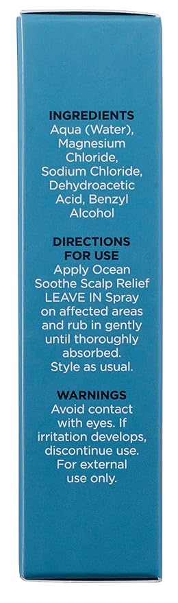 Ocean Soothe Scalp Relief Spray with Highly Concentrated Magnesium Salt for Dry and Flaky Skin, Quick Absorption, All Natural and Fragrance-Free Leave-in Scalp Treatment, 60mL