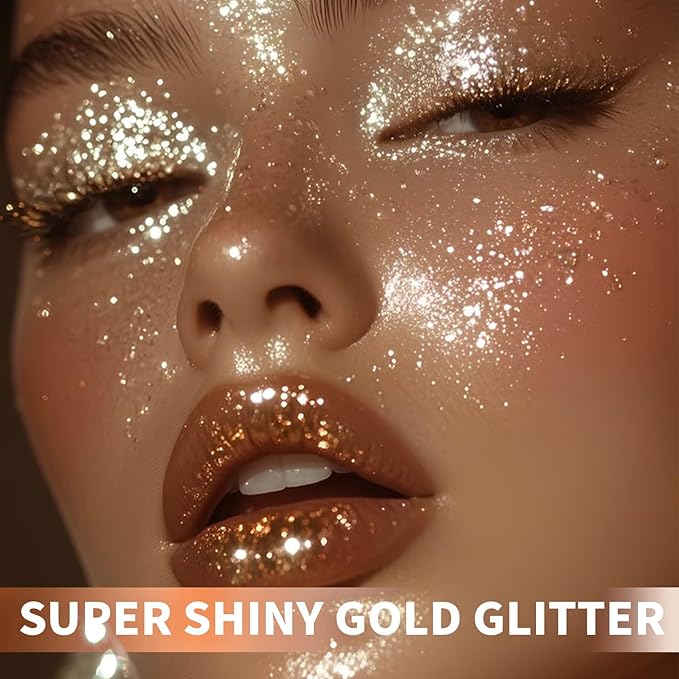 Body Glitte Spray, 150ML Gold Glitter Spray for Hair and Body, Long-Lasting and Quick-Drying Glitter Hairspray for Kids Women, Body Shimmer Festival Rave and Makeup 4.2 Fl Oz