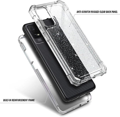NZND Designed for TCL 40 XE 5G Case, TCL 40 X 5G with [Built-in Screen Protector], Full-Body Protective Shockproof Rugged Bumper Cover, Impact Resist Case (Crystal Glitter Clear)