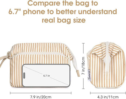 Narwey Striped Makeup Bag Women Wide-open Make up Bag Travel Cosmetic Bag Organizer Toiletry Bag for Cosmetics Toiletries Accessories (Brown Stripe)
