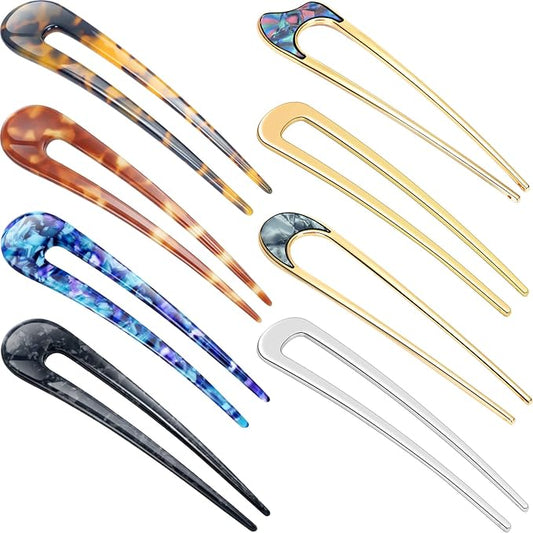 8 Pieces U Shaped Hair Pins French Pins Metal U Vintage Fork Hair Pin for Buns Women Girls Hairstyle Accessories(Classic Patterns)