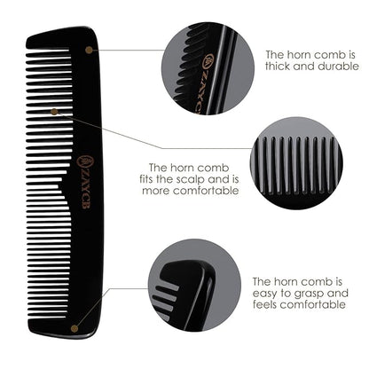 Buffalo Horn Comb - Anti-Static Detangling Styling Comb for All Hair Types (Classic Fine Tooth, Men, Women, Kids)