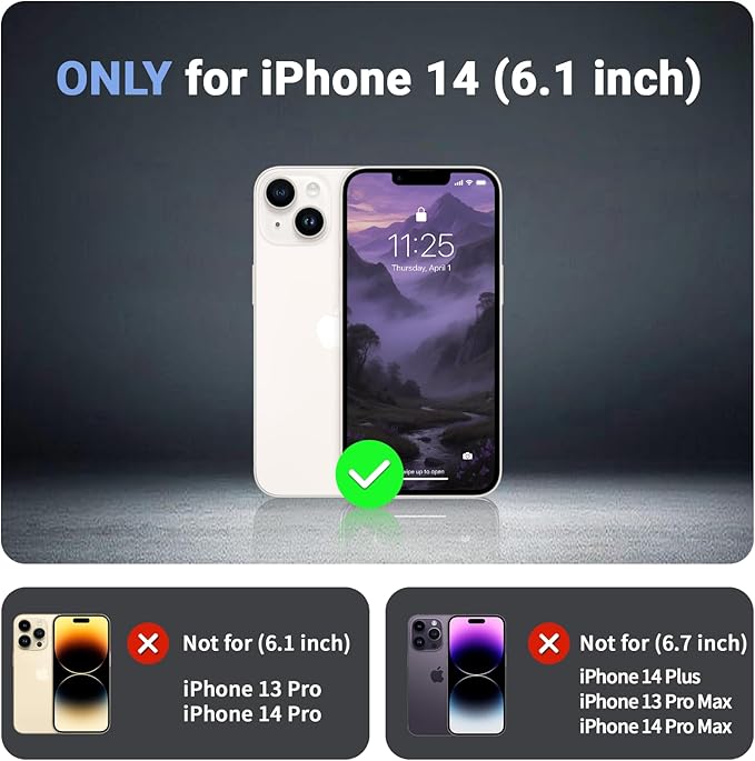 for iPhone 14 case, with [Compatible with MagSafe][Military Grade Drop Protection][Heavy Duty Protection][Non-Slip][Shockproof] with 2-Layer Durable Bumper Phone Case 6.1''-Dark Purple