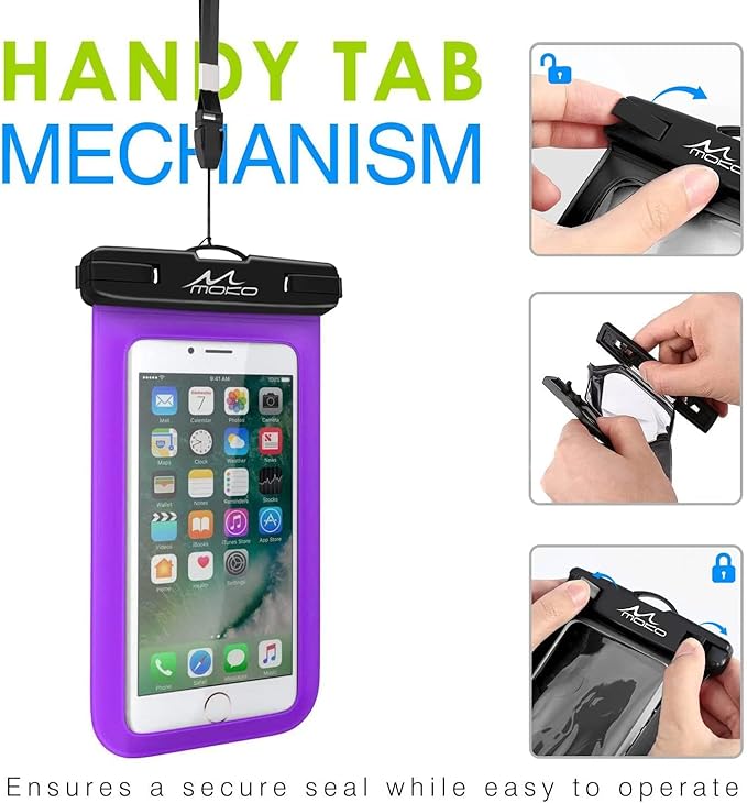 MoKo Waterproof Phone Pouch Holder, Underwater Cellphone Case Dry Bag with Lanyard Armband Compatible with iPhone 16 15 14 13 12 11 Pro Max X/Xr/Xs Max/SE 3, Samsung S24/S23/S21/S20/S10/S9, Purple
