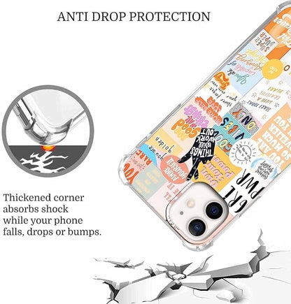 Case for iPhone 12/12 Pro with Beige Design,Cute Inspirational Positive Quotes Collage Pattern,Trendy Soft TPU Bumper Phone Cover(12,Yellow)