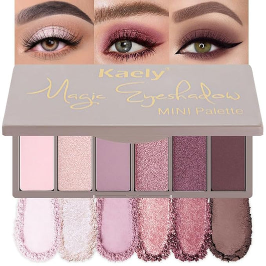 evpct 6 Colors Travel Eye Shadow Palette Makeup, Nude Pink Plum Mauve Champagne Rose Orchid Wine Red Glitter Sparkly Shimmer Matte High Pigment Mini Eyeshadow Palette for older Women, Built in Mirror