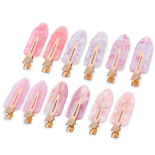 No Crease Creaseless No Bend Hair Clips For Styling Non Slip Flat Clips For Makeup Hair Accessories For Women,Pink,12 PCS