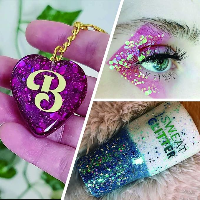 24 Color Sequins & Fine Glitter Mix - Holographic Glitter Flakes for Face, Body, Eye, Hair & Nail Art