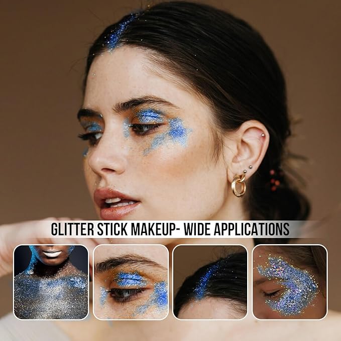 Brzeaf Blue Glitter Stick, Festival Rave Accessories, Waterproof & Long Lasting, Hair Eyeshadow Face Glitter Stick, 0.035kg, Blue