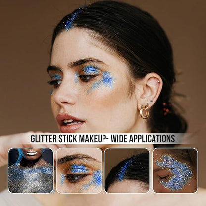 Brzeaf Blue Glitter Stick, Festival Rave Accessories, Waterproof & Long Lasting, Hair Eyeshadow Face Glitter Stick, 0.035kg, Blue