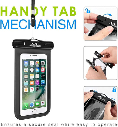 MoKo Waterproof Phone Pouch Holder, Cellphone Case Dry Bag with Lanyard Armband Compatible with iPhone 14 13 12 11 Pro Max, Samsung S21/S20/S10, Black