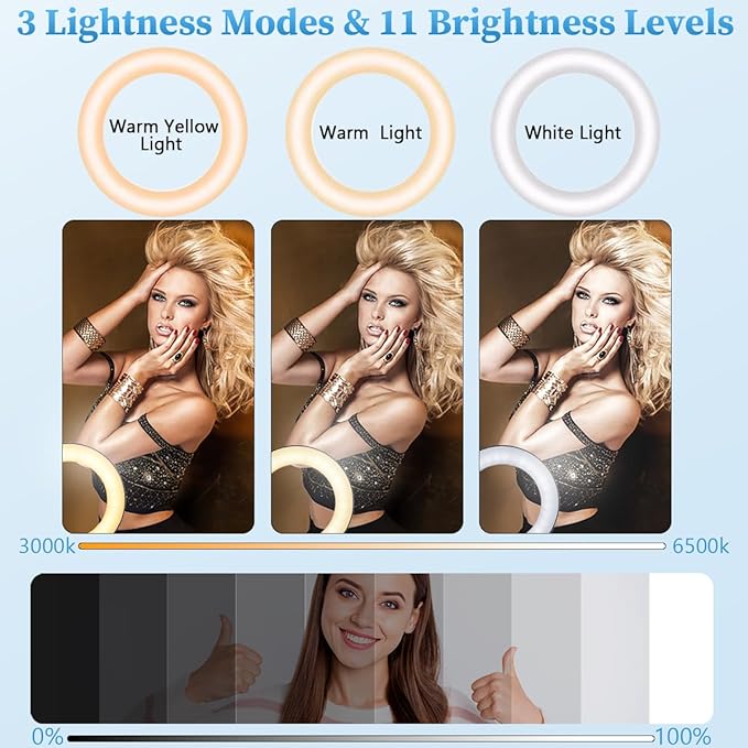 6" Ring Light with Stand & Phone Tripod 11 Brightness Level，Desktop Light for Remote Meeting, YouTube, Selfie, Makeup, Live Streaming,Business Video Call
