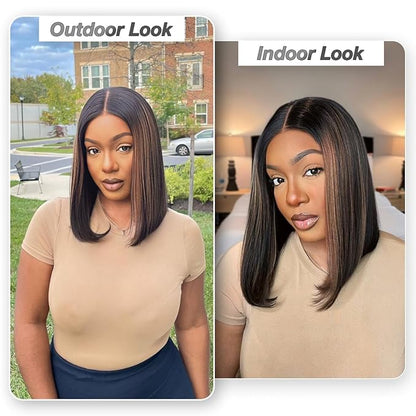 1B/30 Mixed Brown Wig Human Hair, Wear to Go Glueless Bob Wig Human Hair 200% Density 5x5 HD Lace Closure Wigs with Natural Hairline for Women(16 inch)