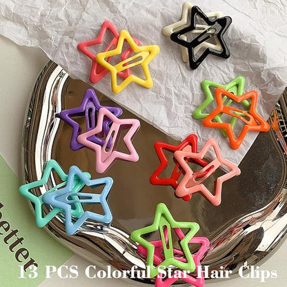 13 PCS 1.65" Metal Hair Accessories - Snap Barrettes with Non-Slip Star Clips for Girls in Multiple Colors