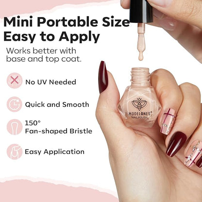 Modelones Nail Polish Set, 6 Colors Nude Pink Skin Tones Milky White Brown Mini Nail Polish Neutral Brown Quick Dry Nail Polish Kit All Seasons Easter Manicure DIY Salon Home Gifts for Women Girl