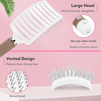 Bsisme Hair Brush, Curved Vented Brush for Faster Blow Drying, Professional Styling Hair Brushes for Women and Men, Paddle Detangling Brush for Wet Dry Curly Thick Straight Hair, Pink