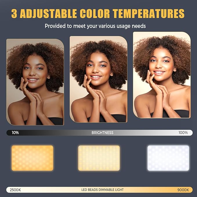 MACTREM 168 LED Selfie Light for iPhone, iPhone Light,Portable Phone Light, 3000Mah Rechargeable Video Light, Adjusted 3 Light Modes, for iPhone, Camera, Laptop, iPad, Video Conference, TikTok(White)