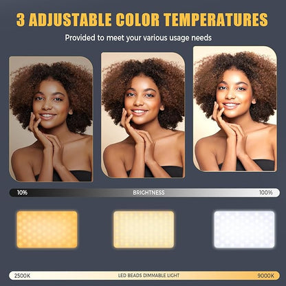 MACTREM 168 LED Selfie Light for iPhone, iPhone Light,Portable Phone Light, 3000Mah Rechargeable Video Light, Adjusted 3 Light Modes, for iPhone, Camera, Laptop, iPad, Video Conference, TikTok(White)