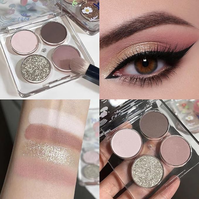 Eyeshadow Quads, 4 White Brown Golden Yellow Pink Matte Shimmer Eye Shadow Makeup Palette Pigmented Silver Glitter Metallic Eyeshadow Makeup Palette Sombra de ojos dorada ojos para ojos brillantes 02#