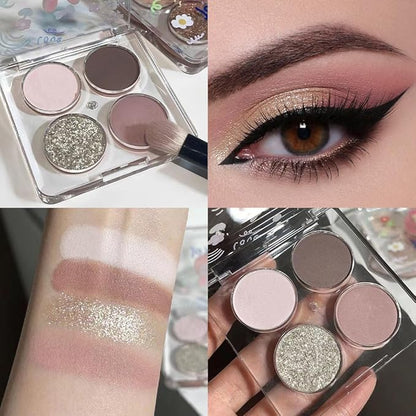 Eyeshadow Quads, 4 White Brown Golden Yellow Pink Matte Shimmer Eye Shadow Makeup Palette Pigmented Silver Glitter Metallic Eyeshadow Makeup Palette Sombra de ojos dorada ojos para ojos brillantes 02#