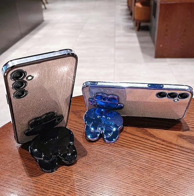 for Samsung Galaxy A16 5G Case for Women Cute Hidden Rabbit Bunny Mirror Stand,Plating Girly Glitter Gradient Layer Crystal Clear Soft Silicone Shockproof Phone Case for Samsung A16 5G Pink