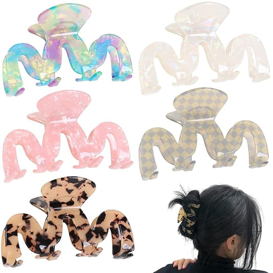 Jayongnee Multicolored Women's Hair Claw Clips - 5Pcs Large Claws for Thick and Thin Hair