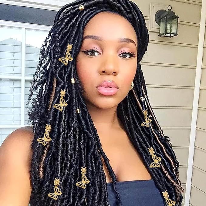 20 Pcs Butterfly Hair Braids Dreadlock Clips, Hollow Metals Cuffs Clip Hair Accessories Styling Fashion Toos for Women Men (Gold)