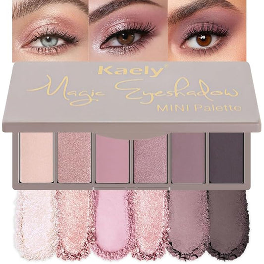 evpct 6 Colors Travel Eye Shadow Palette Makeup, Mauve Nude Pink Rose Gold Black Coffee Sparkly Shimmer Glitter Matte High Pigment Mini Eyeshadow Palette for Older Women, Waterproof, Built in Mirror