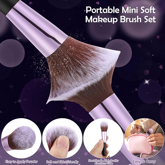 14 Pcs Travel Makeup Brush Set Portable Mini Makeup Brushes Make up Brush with Case,5 Pcs Makeup Sponge Mother's Day Gift for Foundation Powder Concealers Eye Shadows(Black)