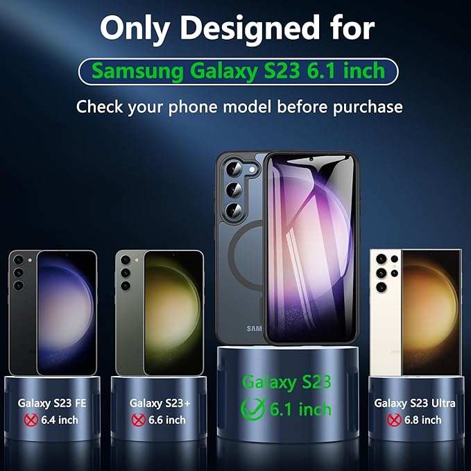 OWKEY for Galaxy S23 Case 6.1'', Magnetic Samsung Galaxy S23 Case for Magsafe with Screen Protector, [Military Grade Protection] Shockproof Phone Cover S23 Case Protective Case for Samsung S23,Black