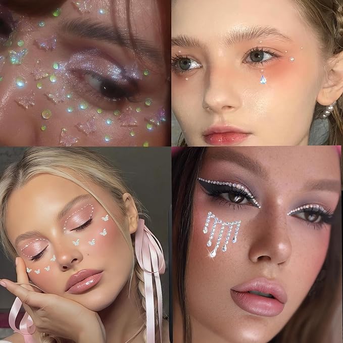 NOOEPC Face Gems Hair Gems, Self-Adhesive Face Jewels Eye Jewels Rhinestones DIY Face Gems Stick on, Hair Body Rhinestones Gems Crystals Pearls for Face Eyes Makeup Body, Crafts