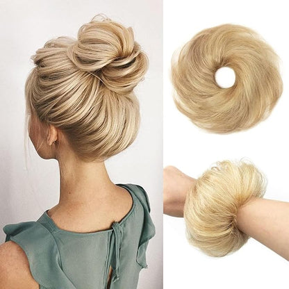 1PCS Messy Bun Hair Piece Human Hair Natural Curly 100% Real Human Hair Chignons Scrunchies Hair Fluffy Hair Buns for Women Bun Donut Updo Hair Pieces Bun Extension (#P18-613)