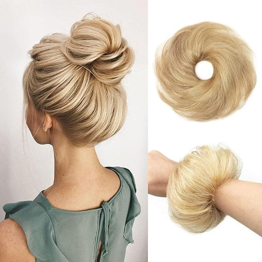 1PCS Messy Bun Hair Piece Human Hair Natural Curly 100% Real Human Hair Chignons Scrunchies Hair Fluffy Hair Buns for Women Bun Donut Updo Hair Pieces Bun Extension (#P18-613)