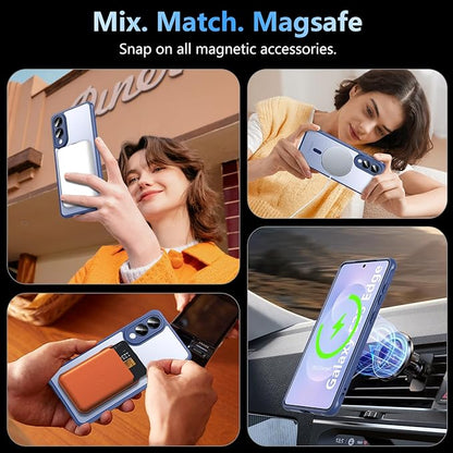 OWKEY for Samsung Galaxy S25 Edge Case 6.65'',Magnetic S25 Edge Case for Magsafe with Tempered Glass Screen, [Shockproof Military] Translucent Back Slim Bumper Cover Phone Case Galaxy s25 Edge,Blue
