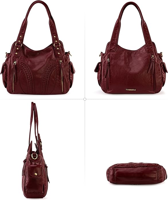 Montana West Washed Leather Hobo Bags for Women Roomy Handbags with Crossbody Strap