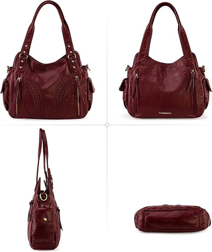 Montana West Washed Leather Hobo Bags for Women Roomy Handbags with Crossbody Strap