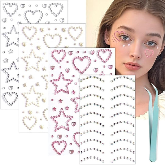 NOOEPC Face Gems Hair Gems, Self-Adhesive Face Jewels Eye Jewels Rhinestones DIY Face Gems Stick on, Hair Body Rhinestones Gems Crystals Pearls for Face Eyes Makeup Body, Crafts