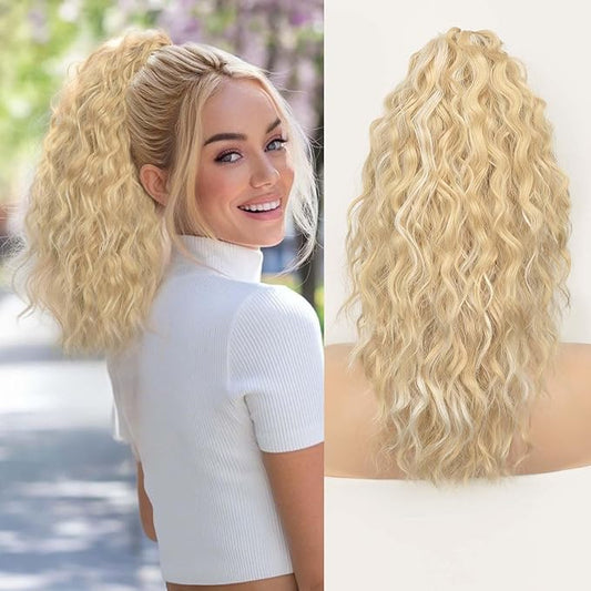 ORSUNCER Ponytail Extension Claw 18" Curly Pony Tail Clip in Claw Hair Extensions Fluffy Natural Looking Synthetic Hairpiece for Women