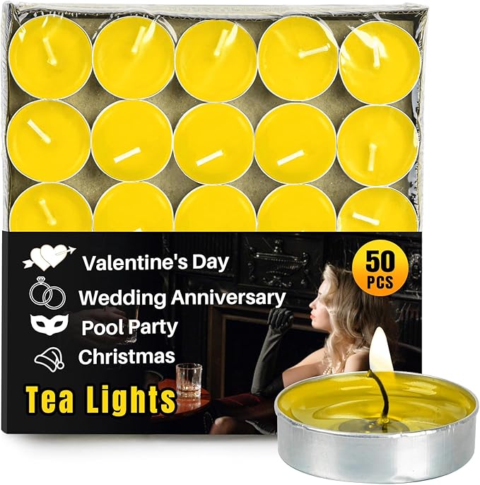 Yellow Green Tealight Candles Bulk - Tea Candles Lights Mini Votive Candle with Cotton Wick for Home,Pool,Shabbat,Wedding,Emergencies,Halloween,Christmas,Thanksgiving